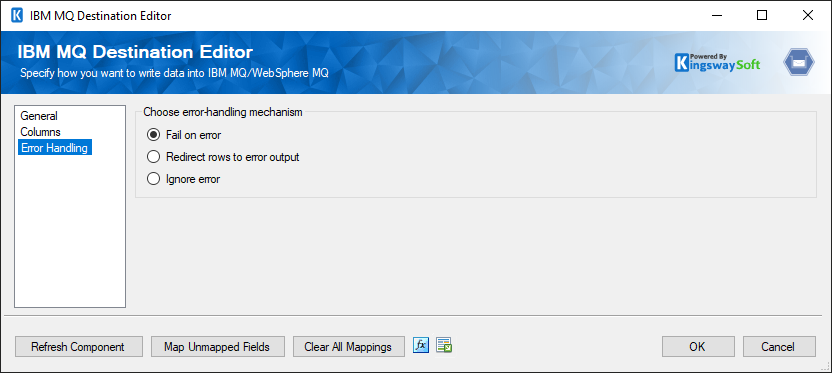 IBM MQ destination component - error handling